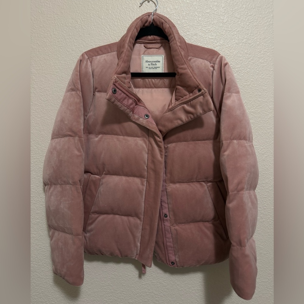 Pink velvet puffer